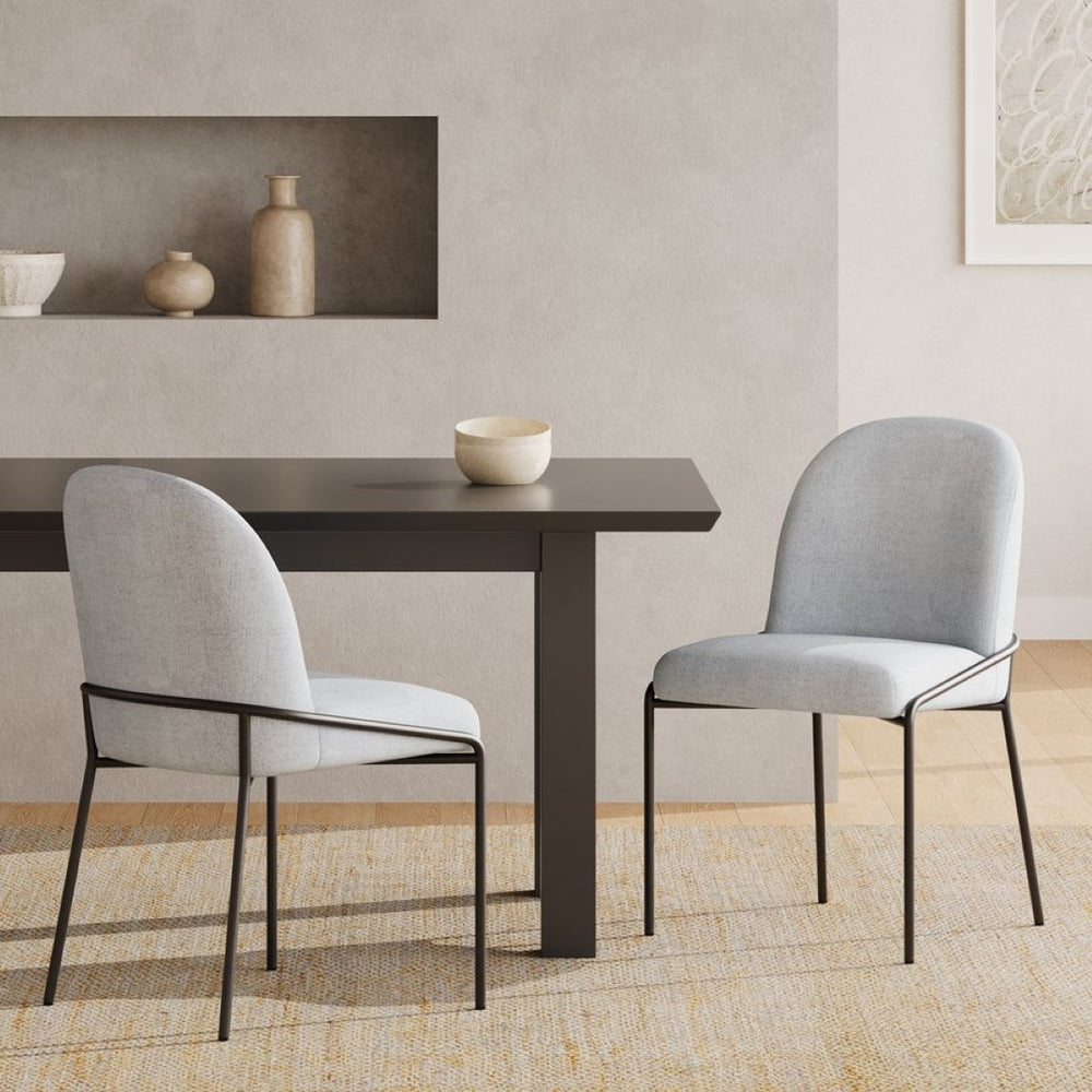 English Elm Modern Curved High Back Dining Chairs with Bronze Iron Frame Linen Upholstery Set of 2 N762P288935E