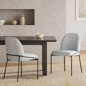 English Elm Modern Curved High Back Dining Chairs with Bronze Iron Frame Linen Upholstery Set of 2 N762P288935E