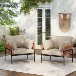 English Elm Christopher Knight Home® - [Set Of 2] 36" Beige Rope Iron Lounge Chairs With Cushions - Perfect For Indoor & Outdoor Spaces N767P237035N_2