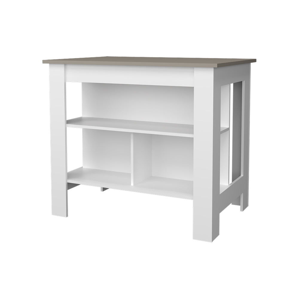 English Elm Aztec Melamine Kitchen Island Taupe/White with Open Shelves, 3-Tier Storage, Stylish 35.4"H x40.5"W B128P237144
