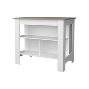 English Elm Aztec Melamine Kitchen Island Taupe/White with Open Shelves, 3-Tier Storage, Stylish 35.4"H x40.5"W B128P237144