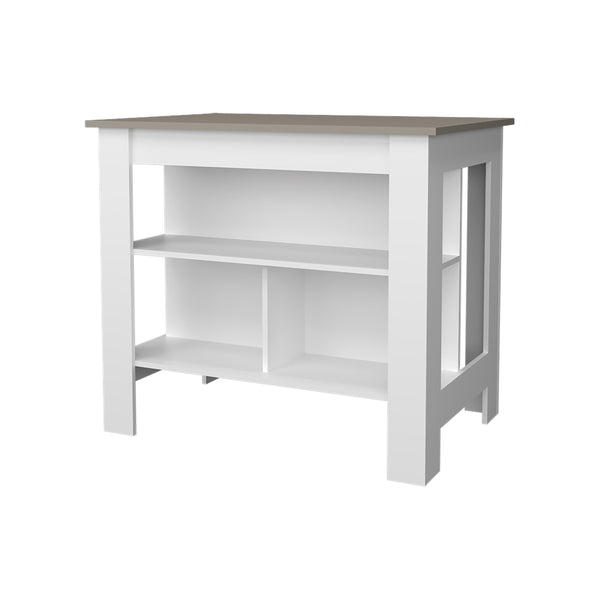 English Elm Aztec Melamine Kitchen Island Taupe/White with Open Shelves, 3-Tier Storage, Stylish 35.4"H x40.5"W B128P237144