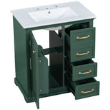 English Elm 30" Bathroom Vanity With Sink, One Package, Green Bathroom Cabinet With Drawers, Solid Frame and Mdf Board