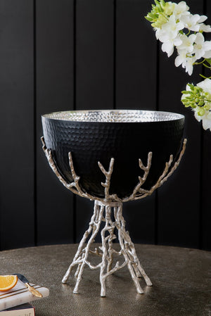 English Elm 11x11x13.8" Aluminum Twig Stand Bowl Nickel Matte Black Organic Modern Centerpiece W2078P489709