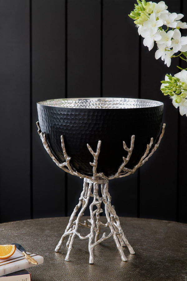 English Elm 11x11x13.8" Aluminum Twig Stand Bowl Nickel Matte Black Organic Modern Centerpiece W2078P489709