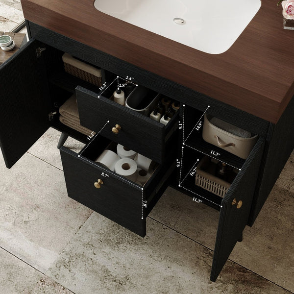 English Elm 36" Freestanding Bathroom Vanity Sintered Stone Top Ceramic Sink Stainless Steel Legs Black,Gold,Walnut,White W3136S00073