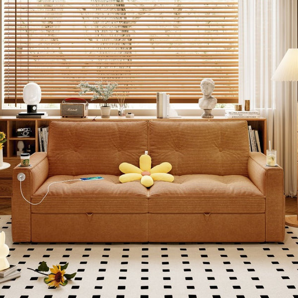 English Elm W3820s00010 Corduroy Sleeper Sofa Pull Out Guest Bed for Studio Apartments and Small Spaces Orange W3820S00030