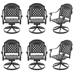English Elm Cast Aluminum Swivel Outdoor Chairs Six Piece Set Ornate Carved Frame Weather Resistant W1710S00672