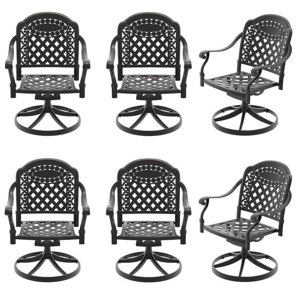 English Elm Cast Aluminum Swivel Outdoor Chairs Six Piece Set Ornate Carved Frame Weather Resistant W1710S00672