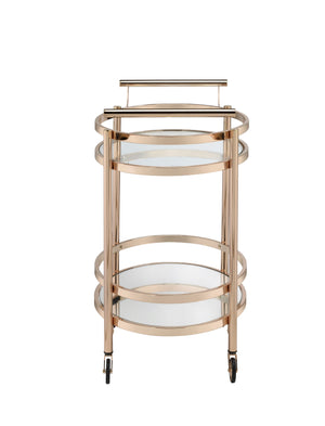 English Elm Lakelyn Rose Gold Serving Cart with Clear Tempered Glass & Mirrored Shelf, 2-Tier Mobile Bar Cart B2726P408080