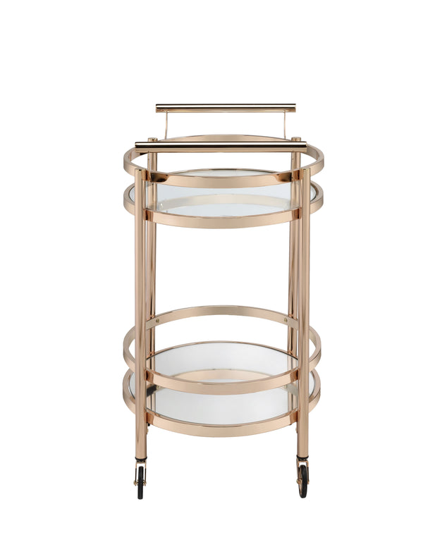 English Elm Lakelyn Rose Gold Serving Cart with Clear Tempered Glass & Mirrored Shelf, 2-Tier Mobile Bar Cart B2726P408080