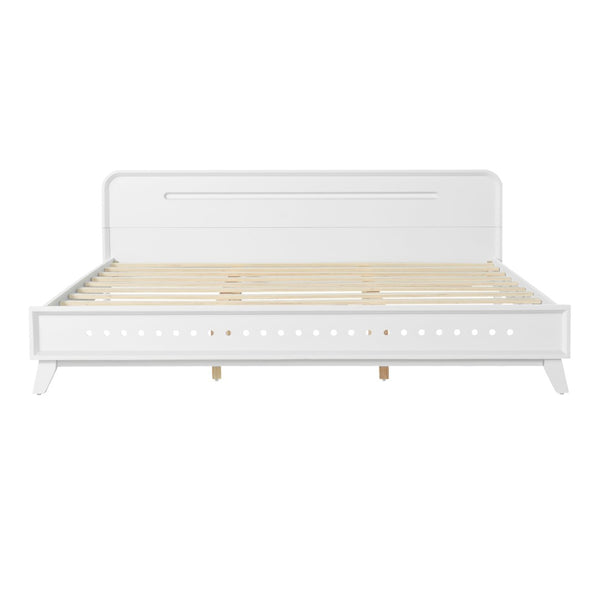 English Elm Pine Solid Wood King Bed Matte Finish Platform Frame Tall Headboard No Box Spring White N770PK291028K