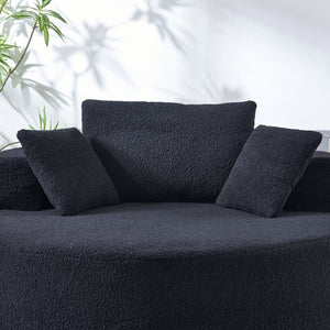 English Elm 55"l Teddy Fleece Round Chaise Chair Plush Foam Seating for Modern Living Rooms Black W1669P368466