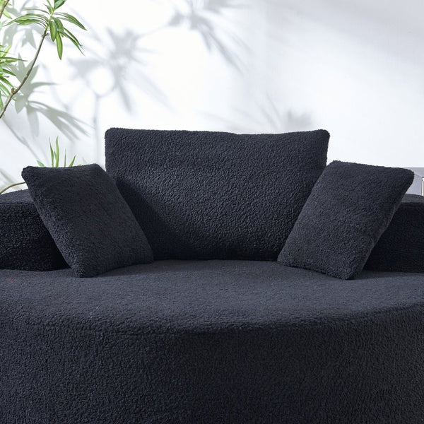 English Elm 55"l Teddy Fleece Round Chaise Chair Plush Foam Seating for Modern Living Rooms Black W1669P368466