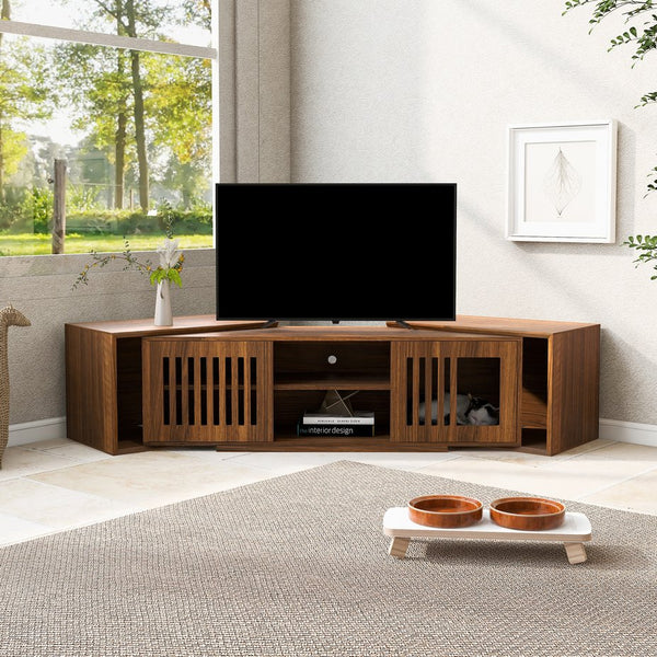 English Elm Mid-Century Extendable TV Stand 54.3"-80" with Hidden Cat House & Litter Enclosure, Walnut Finish N843P255637W