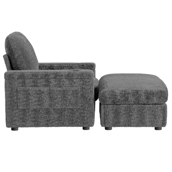 English Elm 42" Oversized Chaise Lounge Faux Rabbit Fur Sofa Bed with Storage Ottoman, Cup Holder, Reclining Cozy Seat N723P232726E