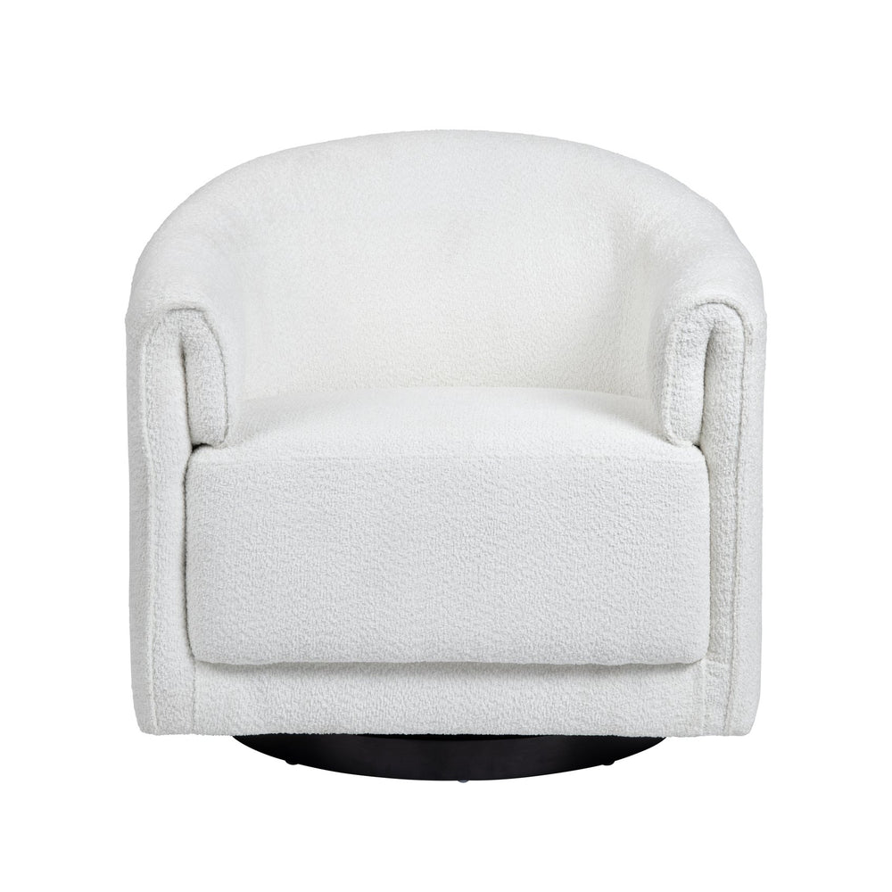 Crestview Collection Upholstered Swivel Accent Chair - Chic White Fabric With Plush Cushion & Sturdy Black Iron Base White Metal Cvfzr6169