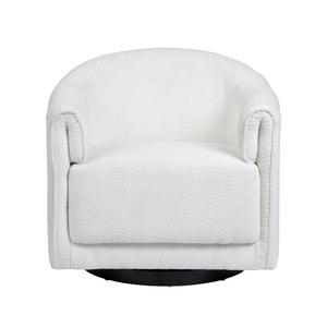 Crestview Collection Upholstered Swivel Accent Chair - Chic White Fabric With Plush Cushion & Sturdy Black Iron Base White Metal Cvfzr6169