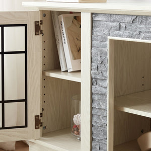 English Elm 58" Modern TV Stand with Faux Stone Top, 6 Cable Cutouts, Ample Adjustable Storage for 75" TVs White W2275P342693