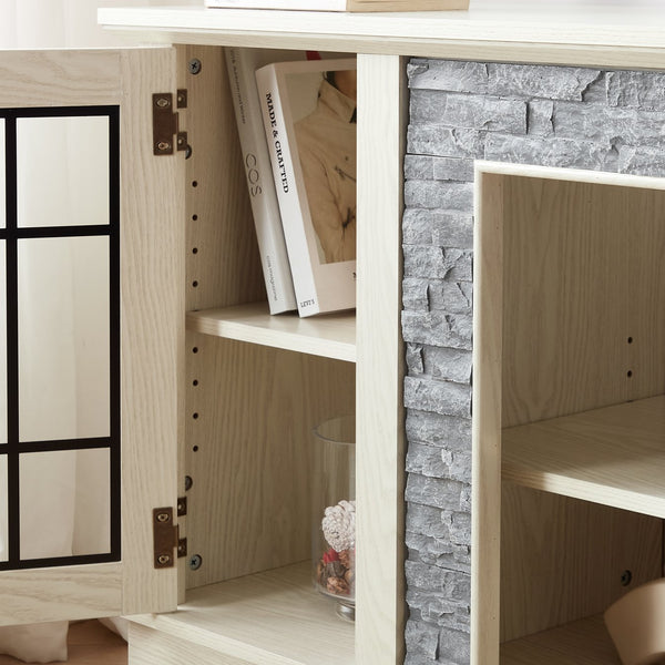 English Elm 58" Modern TV Stand with Faux Stone Top, 6 Cable Cutouts, Ample Adjustable Storage for 75" TVs White W2275P342693