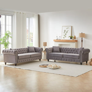 English Elm Fx Modular Six Seat Chenille Sectional Sofa with Gold Legs and Tufted Detail Grey W1926S00119