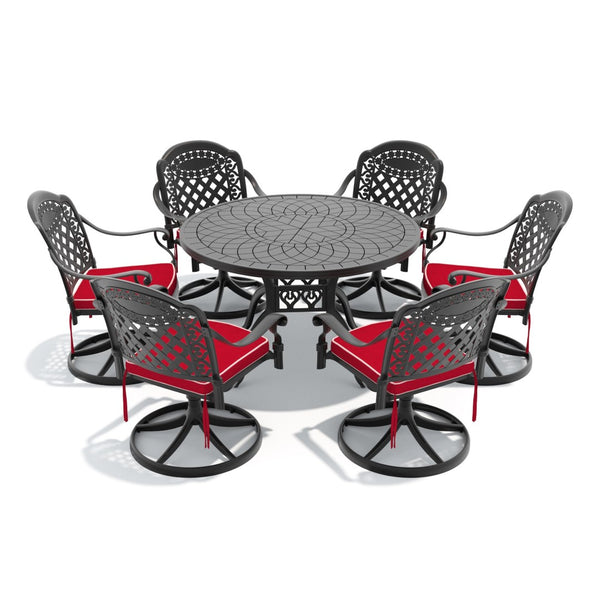 English Elm 7-piece Cast Aluminum Outdoor Dining Set with Swivel Chairs and Round Patio Table W1710S00310