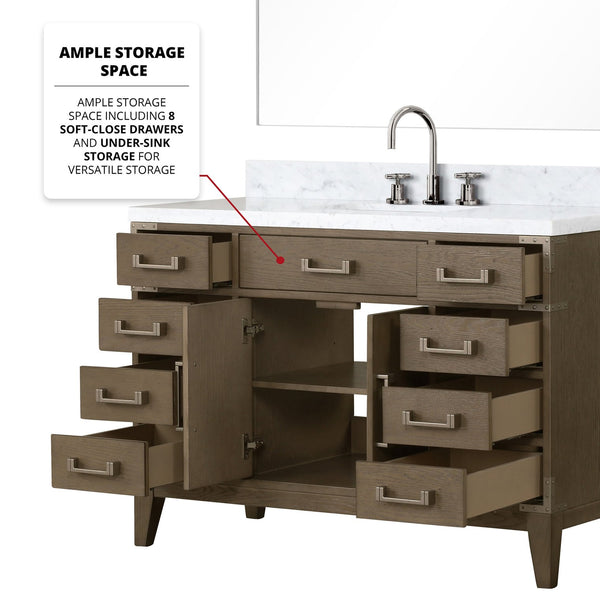 English Elm Grey Oak Single Bath Vanity with Carrara Marble Top, Chrome Faucet & 46" Mirror, Durable Wood Finish B2731S02020