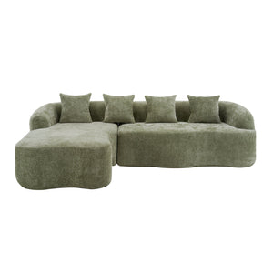 English Elm Full L-Shape Sectional Sofa with Curved Chaise, Modular Chenille Couch, High-Density Comfort for Apartment Living Green W3612S00003