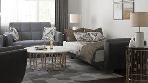 English Elm PrimeNest NimbusFlow Collection Upholstered Convertible Loveseat with Storage, Sleeper, Chenille Comfort Black PU,Gray B030P281734