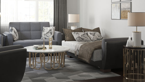 English Elm PrimeNest NimbusFlow Collection Upholstered Convertible Loveseat with Storage, Sleeper, Chenille Comfort Black PU,Gray B030P281734