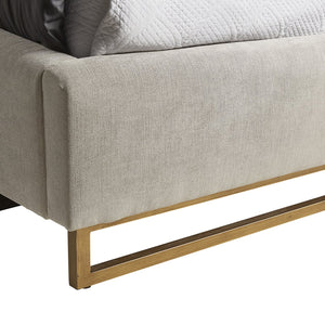 Sunpan Nevin Platform Bed - Modern Comfort with Elegant Ruching and Antique Brass Legs for Stylish Spaces King