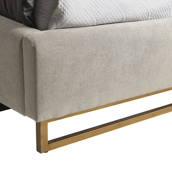 Sunpan Nevin Platform Bed - Modern Comfort with Elegant Ruching and Antique Brass Legs for Stylish Spaces King