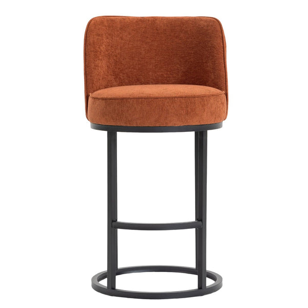 English Elm Counter Height Barstools Set of 2 Linen Upholstered Barrel Seat with Iron Legs Orange W395P410432