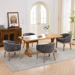 English Elm Mid Century Barrel Accent Chair Chenille Upholstery Rubberwood Legs Dining Room Gray W1143P449341