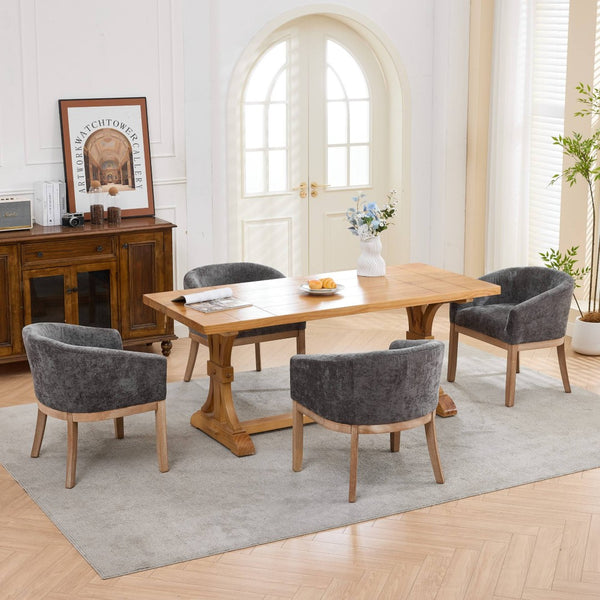 English Elm Mid Century Barrel Accent Chair Chenille Upholstery Rubberwood Legs Dining Room Gray W1143P449341
