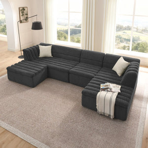 English Elm 135" U-shaped Chenille Sectional with Movable Ottoman Four Piece Modular Living Room Sofa Black W1413S00123