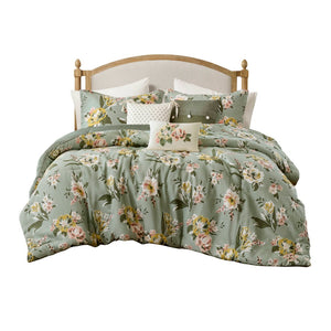 English Elm 7-piece Cal King Vintage Floral Comforter Set with Reversible Stripe and Bed Skirt B035P440214