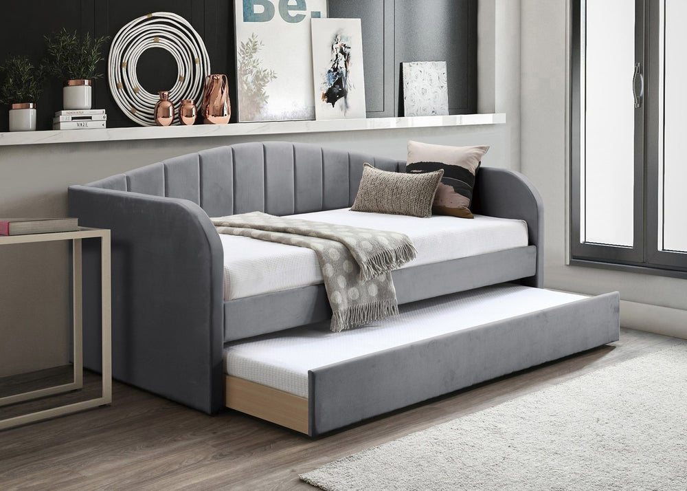 English Elm Modern Velvet Upholstered Daybed with Trundle Plush Low Profile Frame for Guest Rooms Gray B011S02047