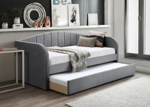 English Elm Modern Velvet Upholstered Daybed with Trundle Plush Low Profile Frame for Guest Rooms Gray B011S02047