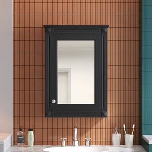 English Elm 20" Medicine Cabinet with Mirror — Space-Saving Wall-Mounted Bathroom Storage with Adjustable Shelf, Modern Carved Design Black N710P317680B