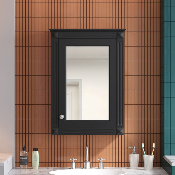 English Elm 20" Medicine Cabinet with Mirror — Space-Saving Wall-Mounted Bathroom Storage with Adjustable Shelf, Modern Carved Design Black N710P317680B