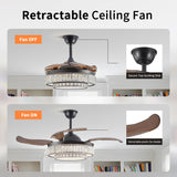 English Elm Contemporary Led Retractable Ceiling Fan With Light and Remote Control, Quiet Reversible Motor,4 Blades Modern Ceiling Fans For Kitchen Bedroom Dining Room Patio