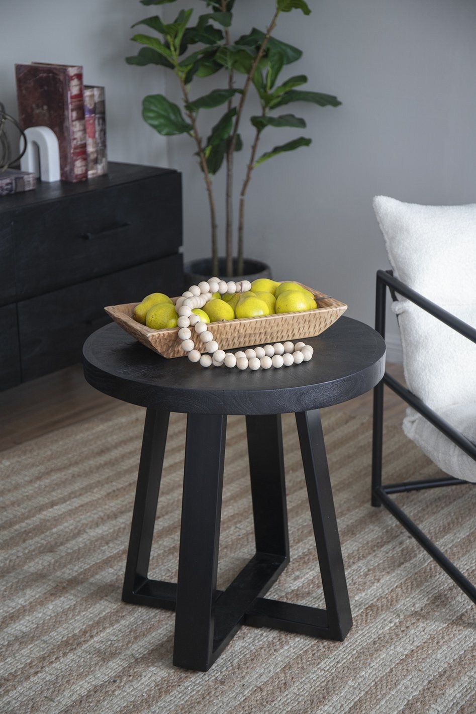 English Elm D23.5x24.5" Modern Black Coffee Table with Rounded Top & Overlapping Cross-Leg Frame, 23D x16H Stylish Accent W2078P291776