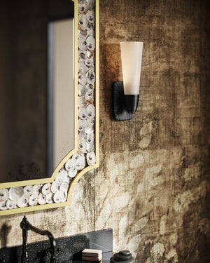 Currey & Company Bonaz Brass Bath Wall Sconce - Sculptural Design With Soft Glow, Dimmable And Damp Rated Accent Light Black Glass ,Brass 5800-0068-currey-company