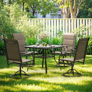 English Elm Outdoor Swivel Patio Dining Chairs Textilene Woven Set for Backyard Entertaining Brown T3623P433699
