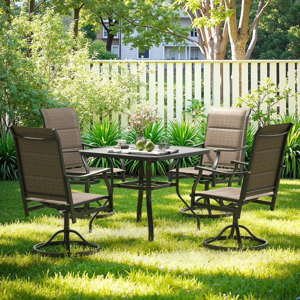 English Elm Outdoor Swivel Patio Dining Chairs Textilene Woven Set for Backyard Entertaining Brown T3623P433699