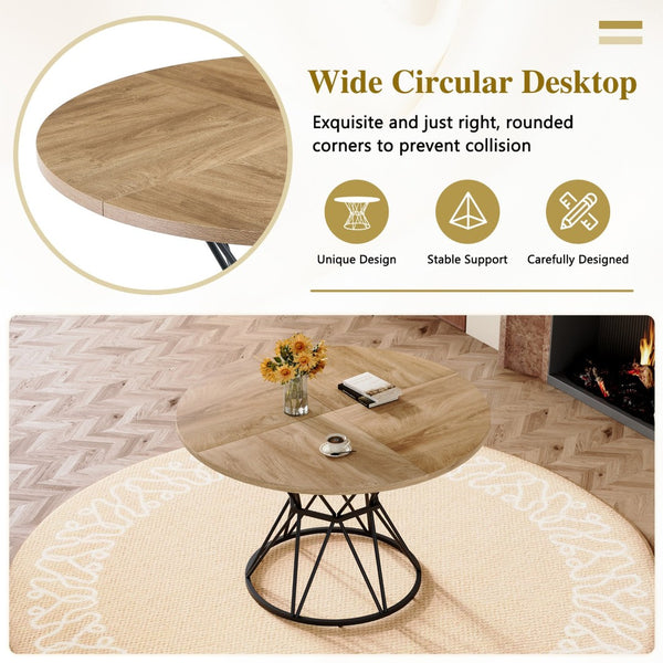 English Elm A Round Marble Patterned Mdf Dining Table with Matte Hourglass Base Seats Six Black,Wood W1151P434790