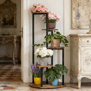 English Elm Sturdy Rotating Corner Plant Stand Four Tier Metal Frame for Indoor Living Spaces T3971P458237