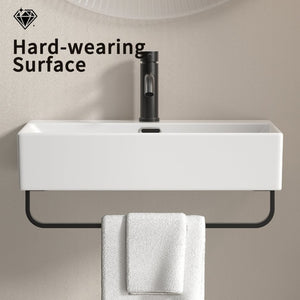 English Elm White Ceramic Wall Mount Bathroom Sink with Integrated Towel Bar for Modern Baths W3402P362446
