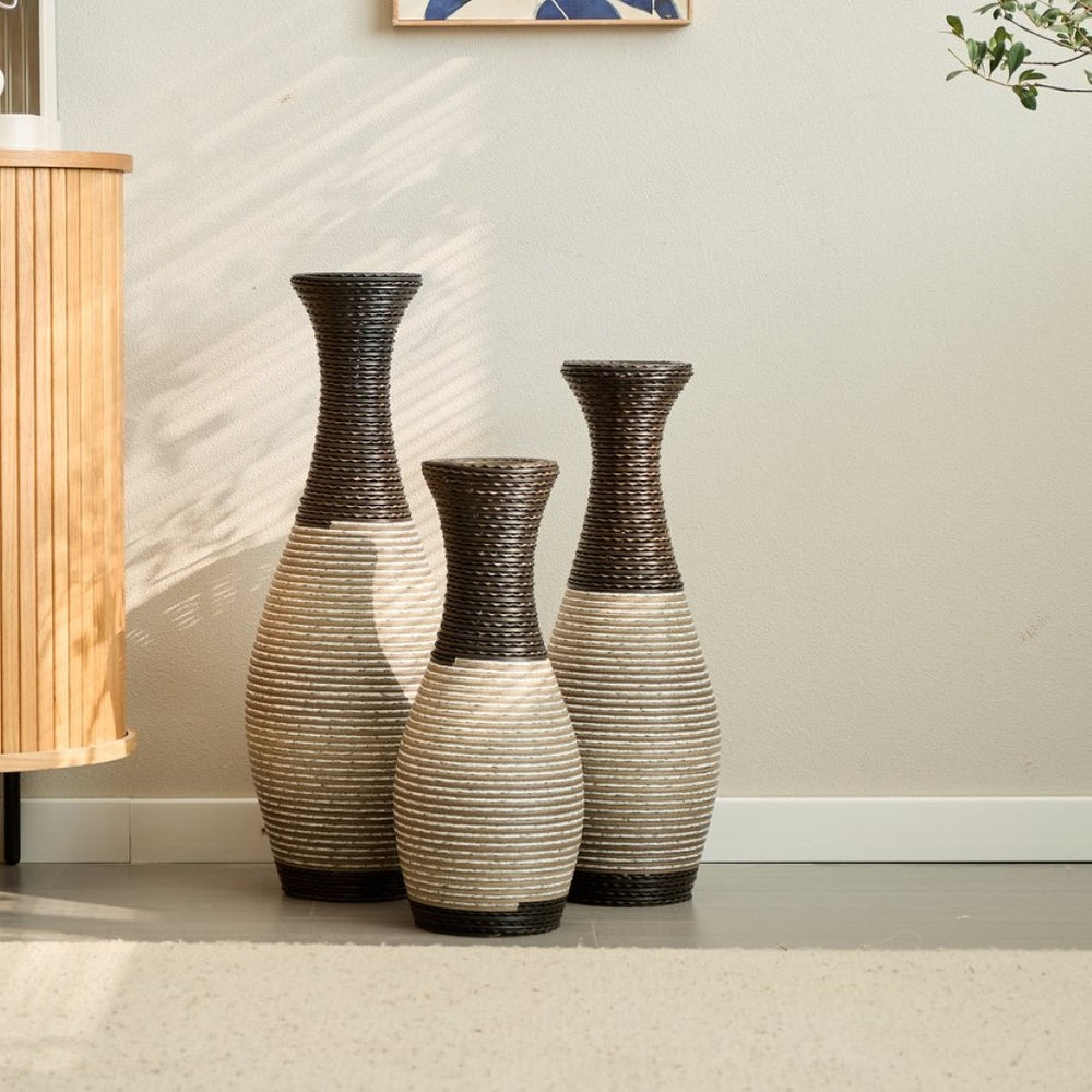 English Elm Desktop Brown Pvc Floor Vase Set of 3 Graduated Sculptural Pieces for Modern Entryways W2796P261483